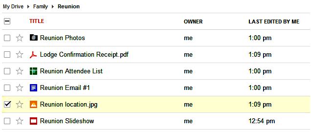 Google Drive - User Interface File list